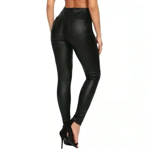 NWOT SHEIN Slim Fit Leather-Look High-Waisted Stretch Pants – XXS - Picture 3 of 8